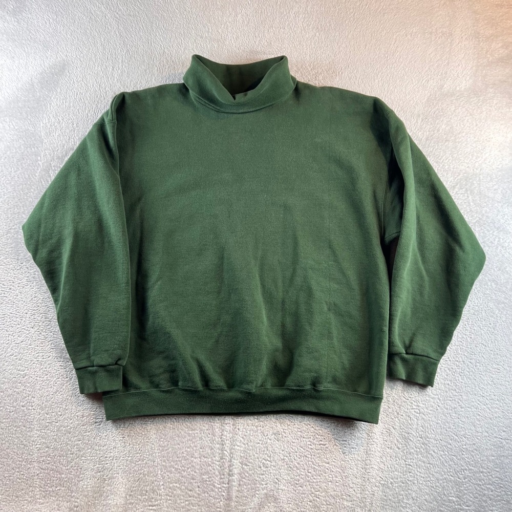 Vintage Tultex Cotton Athletic Weight Turtleneck Sweatshirt Green Mens XL USA